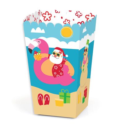 Tropical Christmas - Beach Santa Holiday Party Favor Popcorn Treat Boxes - Set of 12