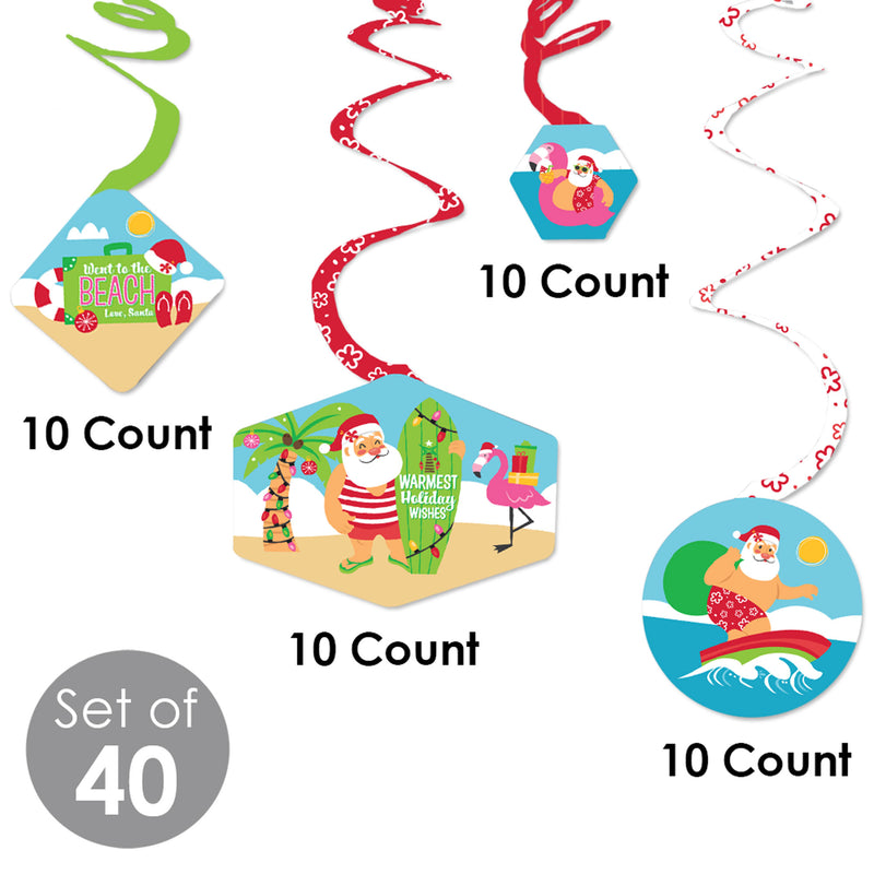 Tropical Christmas - Beach Santa Holiday Party Hanging Decor - Party Decoration Swirls - Set of 40