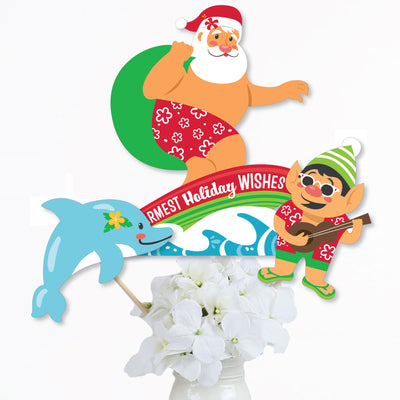 Tropical Christmas - Beach Santa Holiday Party Centerpiece Sticks - Table Toppers - Set of 15