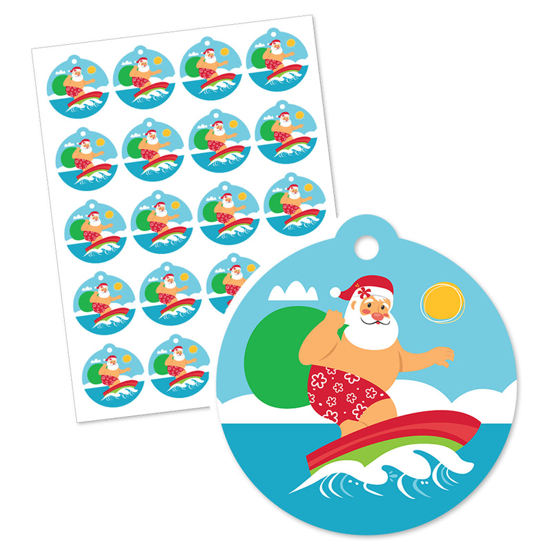 Tropical Christmas - Beach Santa Holiday Party To and From Favor Gift Tags (Set of 20)