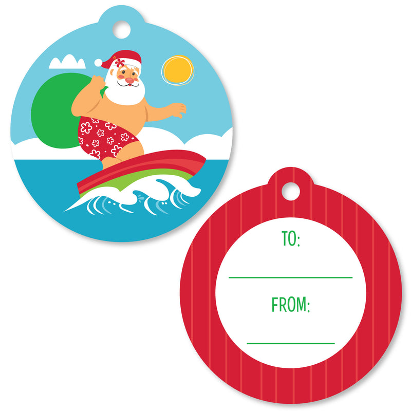 Tropical Christmas - Beach Santa Holiday Party To and From Favor Gift Tags (Set of 20)