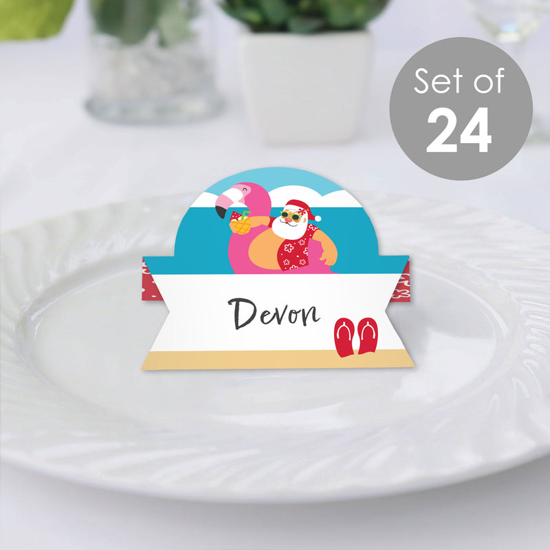 Tropical Christmas - Beach Santa Holiday Party Tent Buffet Card - Table Setting Name Place Cards - Set of 24