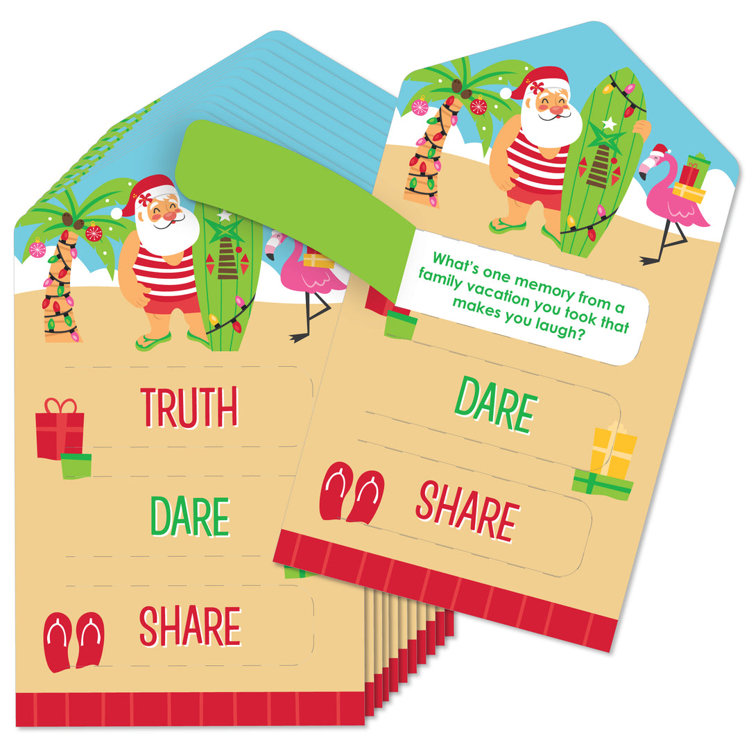 Tropical Christmas - Beach Santa Holiday Party Game Pickle Cards - Truth, Dare, Share Pull Tabs - Set of 12