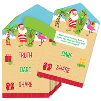 Tropical Christmas - Beach Santa Holiday Party Game Pickle Cards - Truth, Dare, Share Pull Tabs - Set of 12