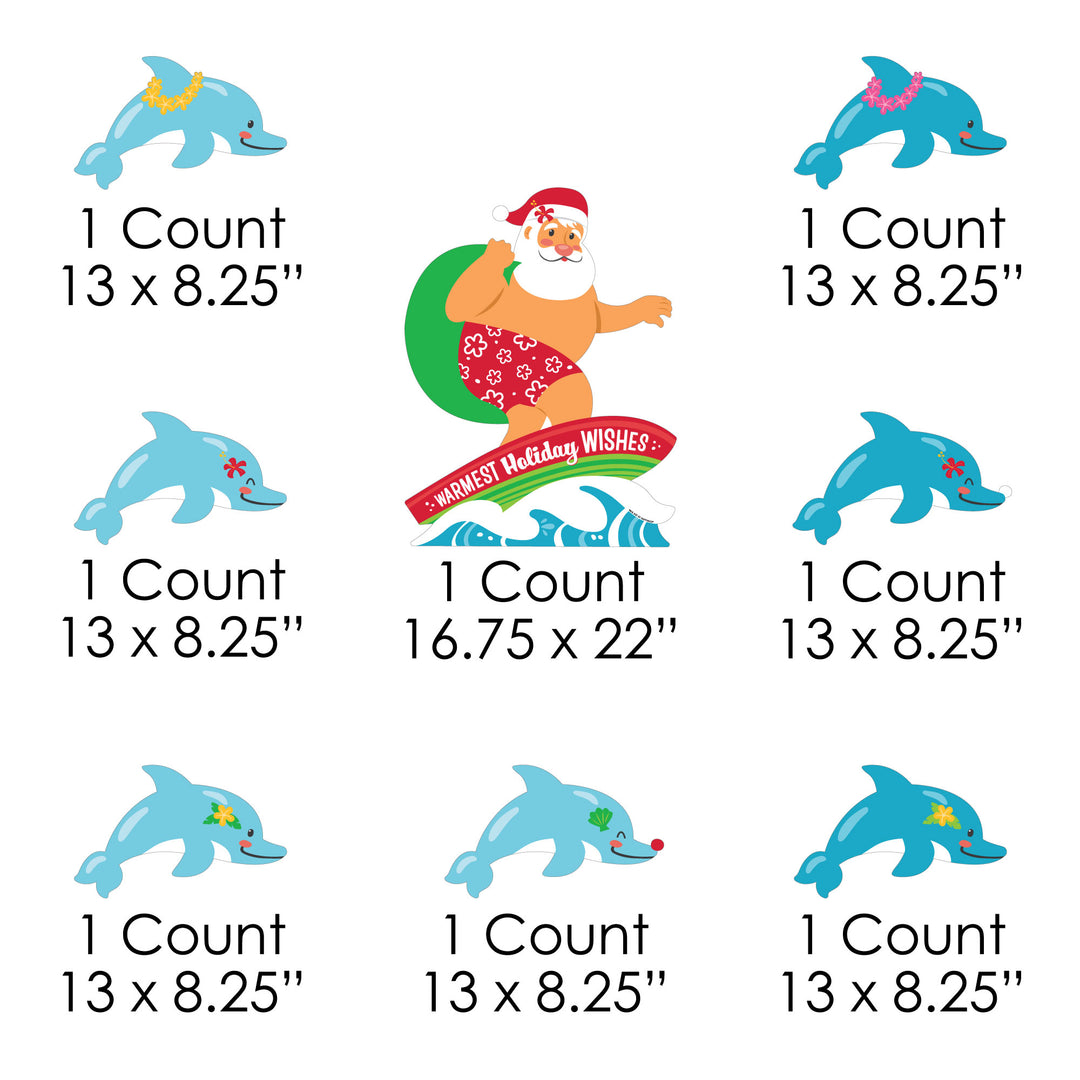 Tropical Christmas - Yard Sign and Outdoor Lawn Decorations - Beach Santa Holiday Party Yard Signs - Set of 8