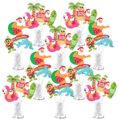 Tropical Christmas - Beach Santa Holiday Party Centerpiece Sticks - Showstopper Table Toppers - 35 Pieces