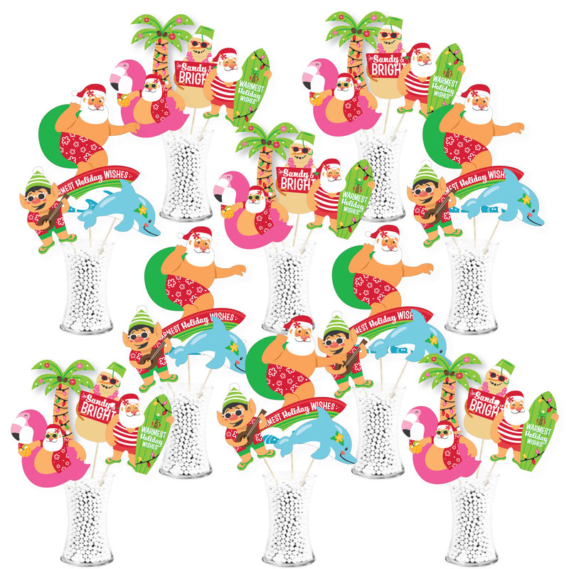 Tropical Christmas - Beach Santa Holiday Party Centerpiece Sticks - Showstopper Table Toppers - 35 Pieces