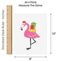 Tropical Christmas - Unframed Beach Santa and Flamingo Holiday Linen Paper Wall Art - Set of 4 - Artisms - 8 x 10 inches
