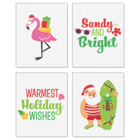 Tropical Christmas - Unframed Beach Santa and Flamingo Holiday Linen Paper Wall Art - Set of 4 - Artisms - 8 x 10 inches