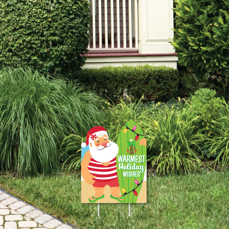 Tropical Christmas - Outdoor Lawn Sign - Beach Santa Holiday Party Yard Sign - 1 Piece