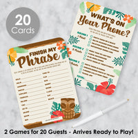 Tropical Luau - 2-in-1 Hawaiian Beach Party Cards - Activity Duo Games - Set of 20