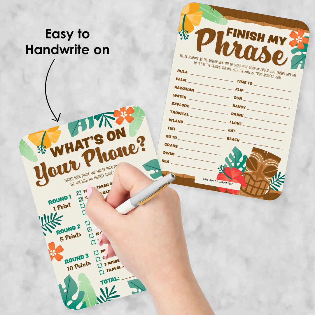 Tropical Luau - 2-in-1 Hawaiian Beach Party Cards - Activity Duo Games - Set of 20