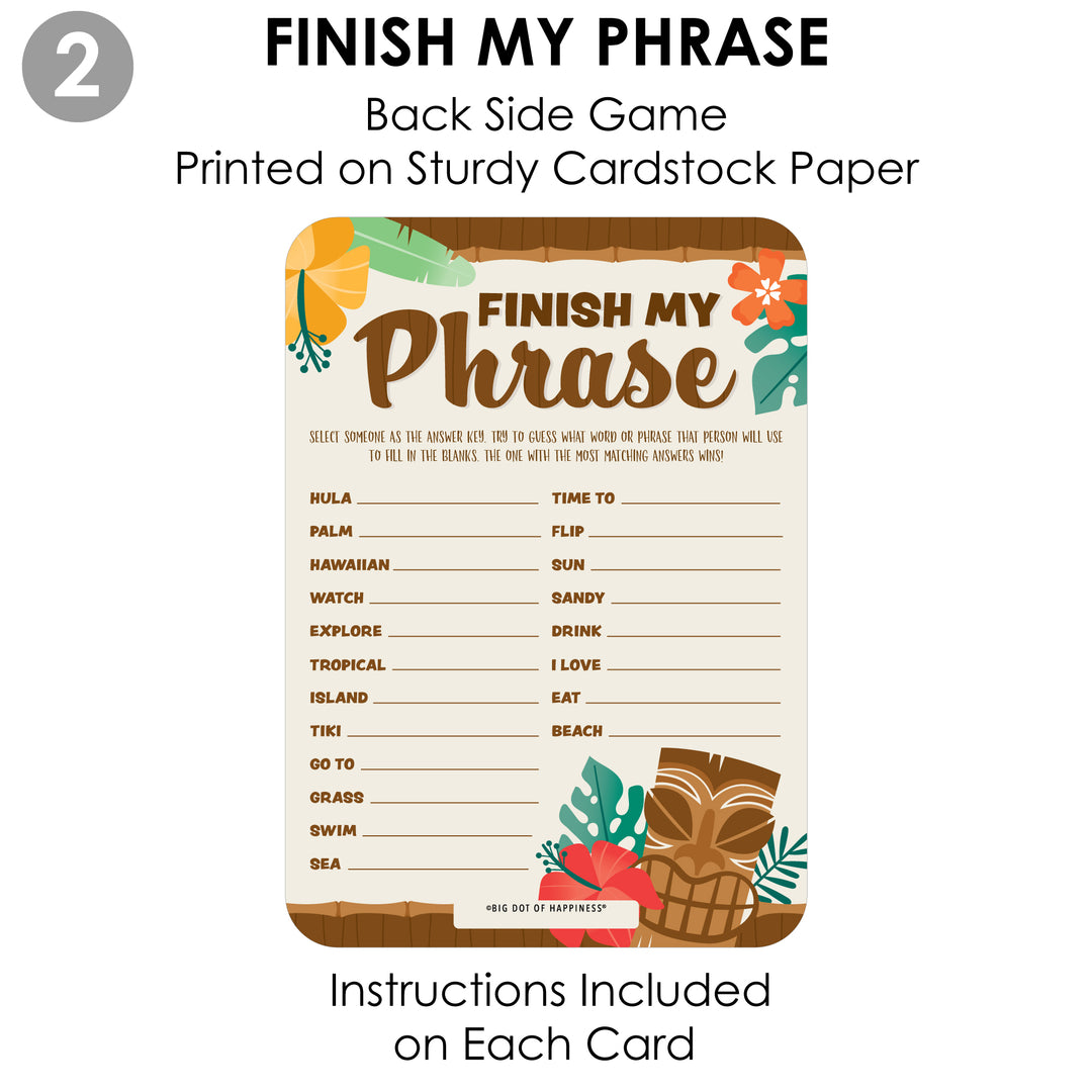 Tropical Luau - 2-in-1 Hawaiian Beach Party Cards - Activity Duo Games - Set of 20