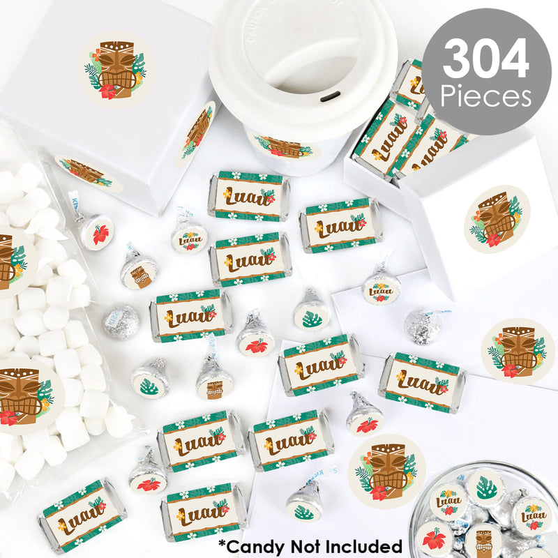 Tropical Luau - Mini Candy Bar Wrappers, Round Candy Stickers and Circle Stickers - Hawaiian Beach Party Candy Favor Sticker Kit - 304 Pieces