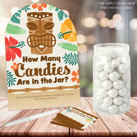 Tropical Luau - How Many Candies Hawaiian Beach Party Game - 1 Stand and 40 Cards - Candy Guessing Game