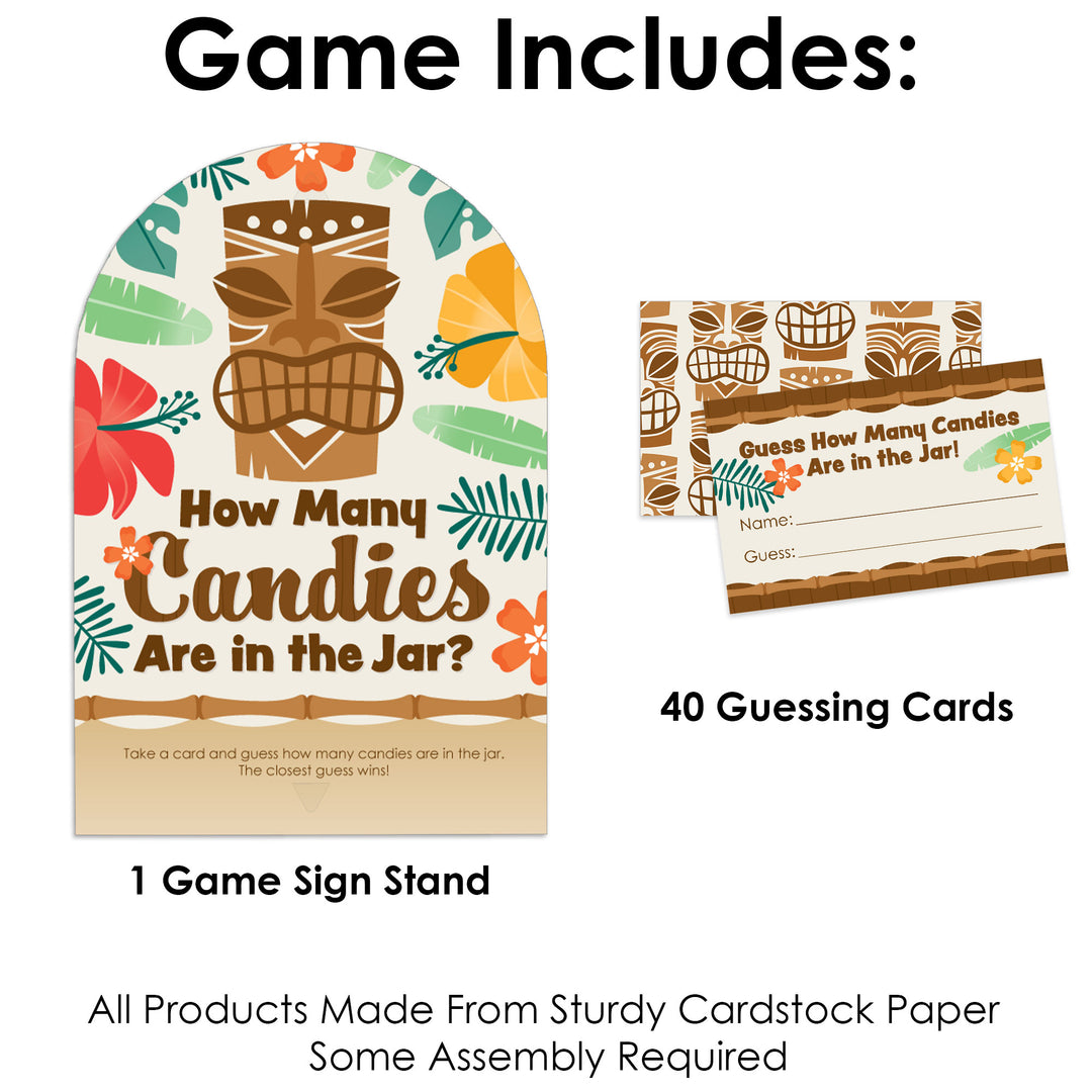Tropical Luau - How Many Candies Hawaiian Beach Party Game - 1 Stand and 40 Cards - Candy Guessing Game