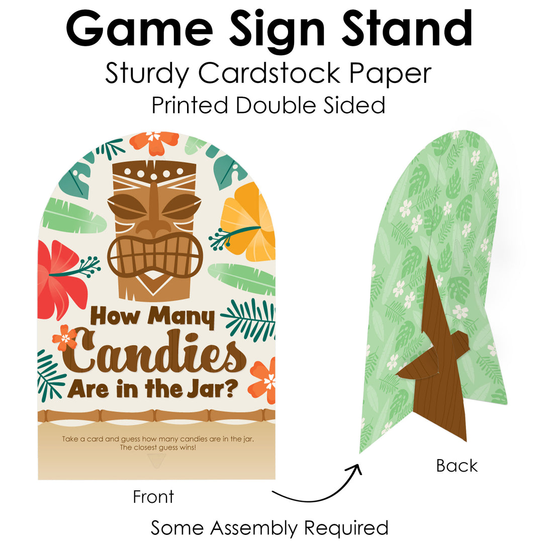 Tropical Luau - How Many Candies Hawaiian Beach Party Game - 1 Stand and 40 Cards - Candy Guessing Game
