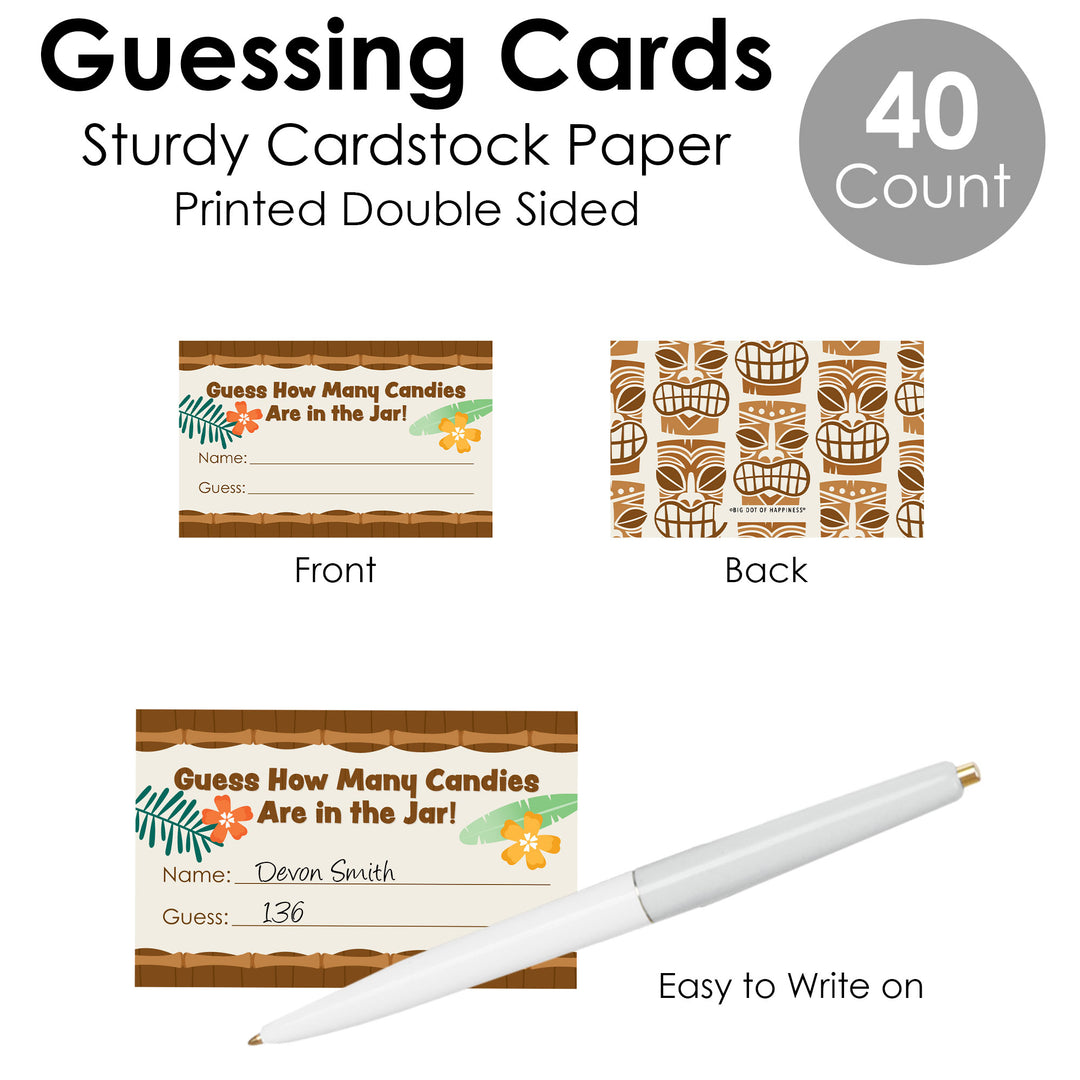 Tropical Luau - How Many Candies Hawaiian Beach Party Game - 1 Stand and 40 Cards - Candy Guessing Game