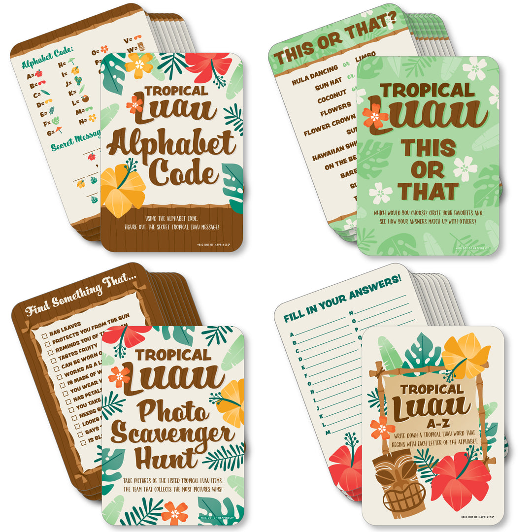 Tropical Luau - 4 Hawaiian Beach Party Games - 10 Cards Each - Gamerific Bundle