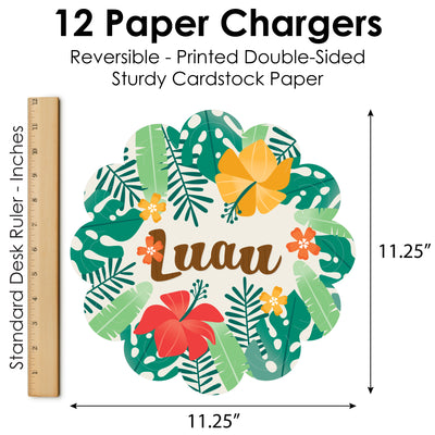 Tropical Luau - Hawaiian Beach Party Round Table Decorations - Paper Chargers - Place Setting For 12