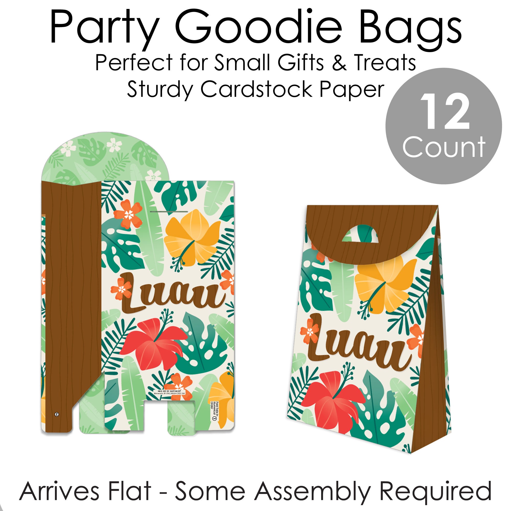Luau Party Favors 24-Pack Hawaiian Luau Gift Bags - Tropical Tiki Themed Party Favors With Handles Unbreakable Serving Bowls