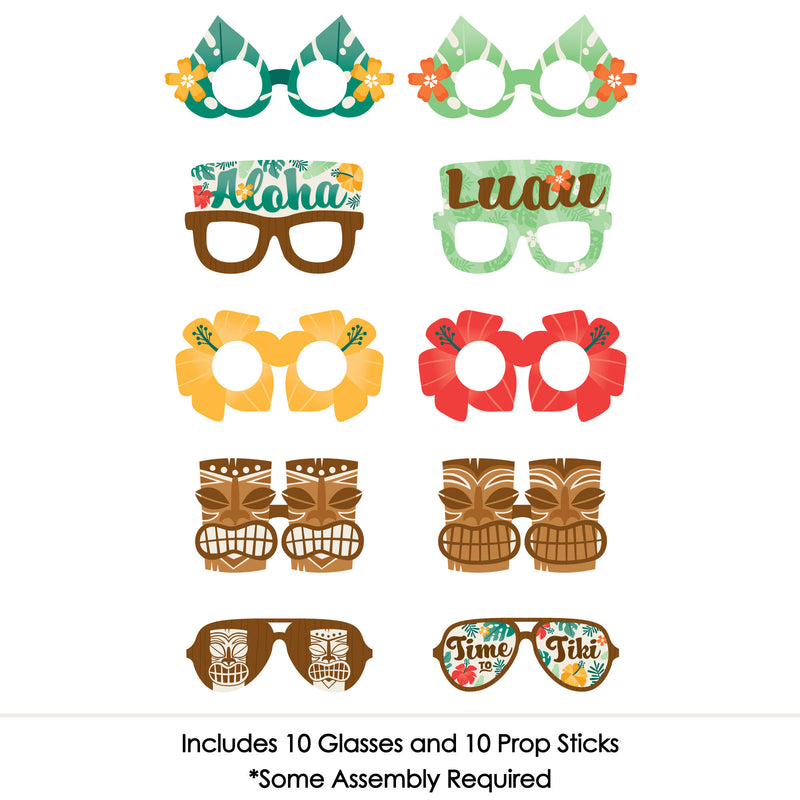 Tropical Luau Glasses - Paper Card Stock Hawaiian Beach Party Photo Booth Props Kit - 10 Count