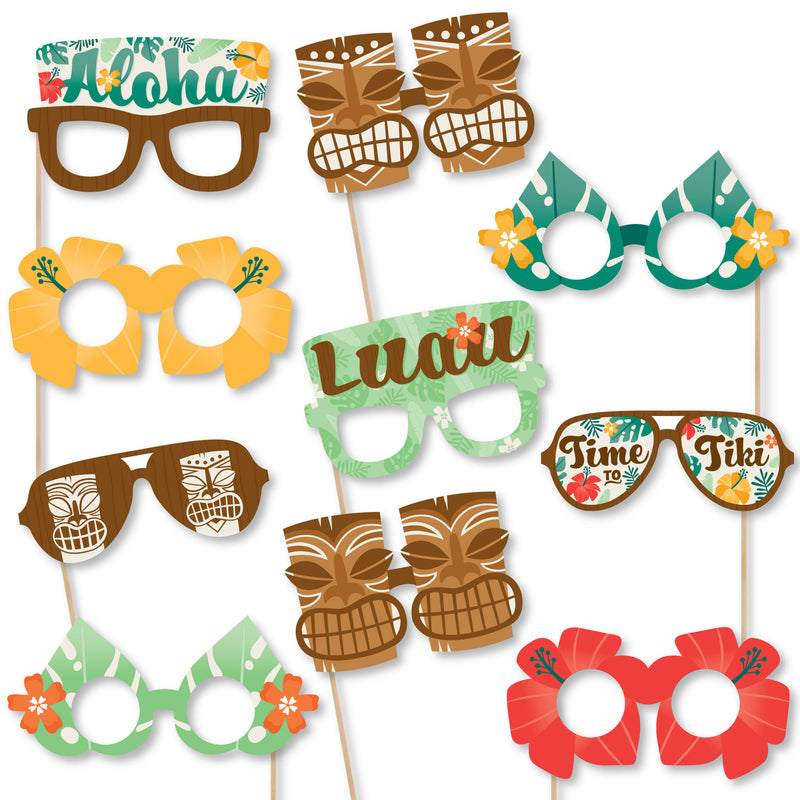 Tropical Luau Glasses - Paper Card Stock Hawaiian Beach Party Photo Booth Props Kit - 10 Count