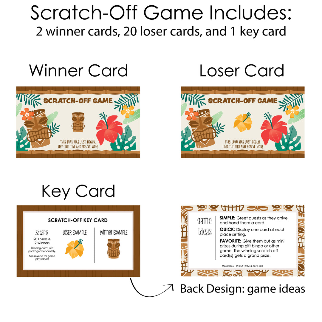 Tropical Luau - Hawaiian Beach Party Game Scratch Off Cards - 22 Count