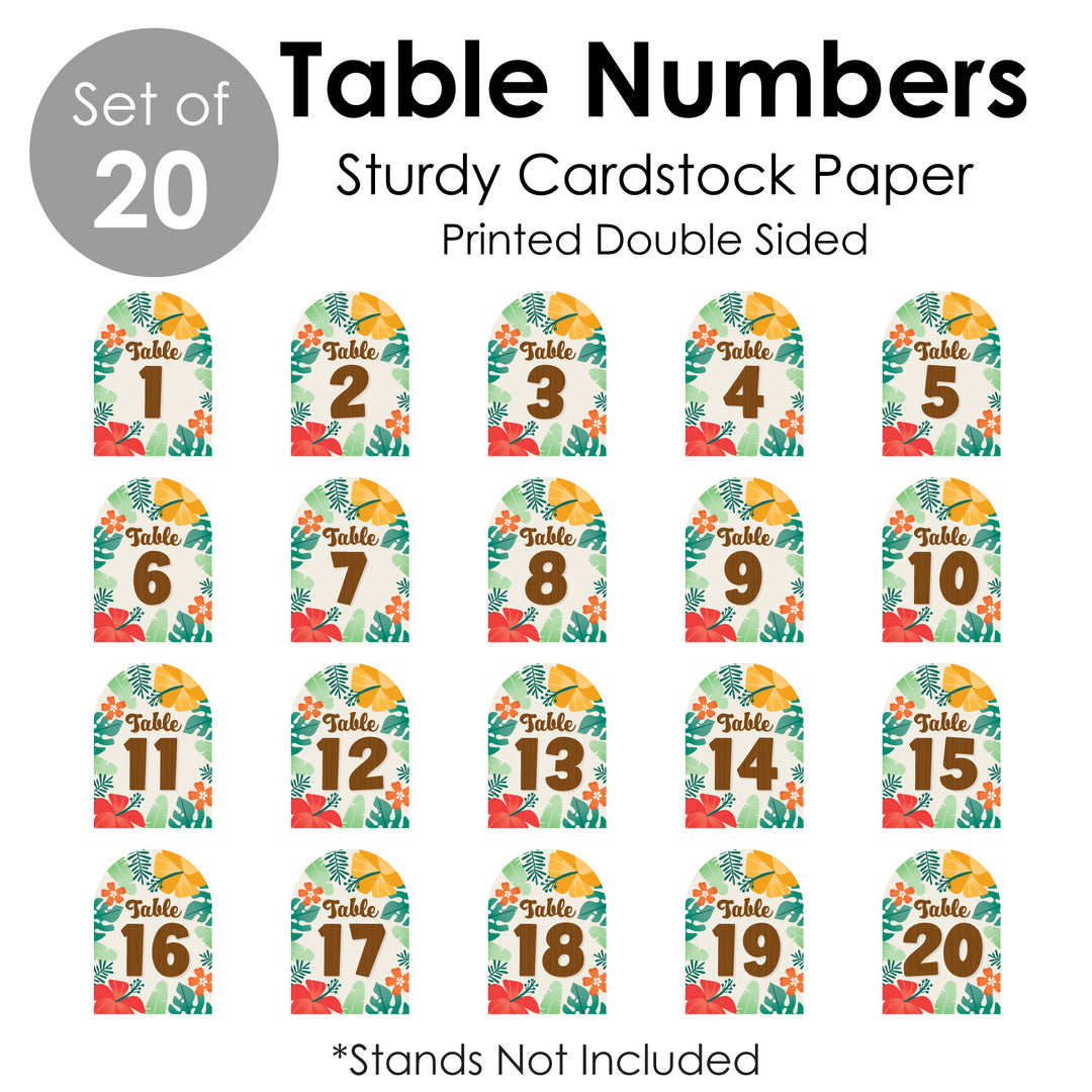 Tropical Luau - Hawaiian Beach Party Double-Sided 5 x 7 inches Cards - Table Numbers - 1-20