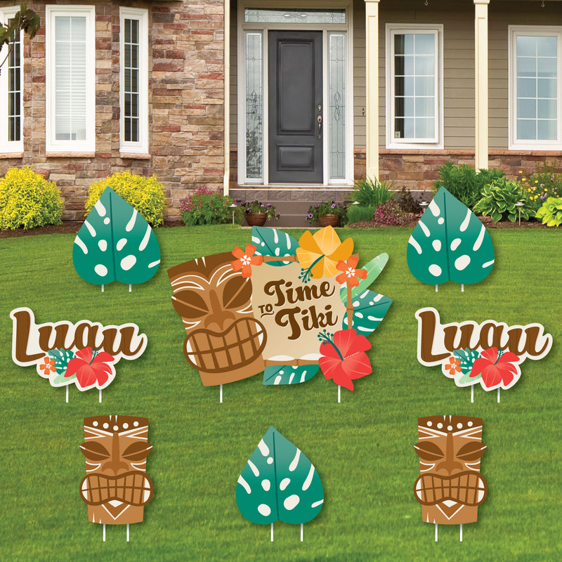 Tropical Luau - Yard Sign and Outdoor Lawn Decorations - Hawaiian Beach Party Yard Signs - Set of 8