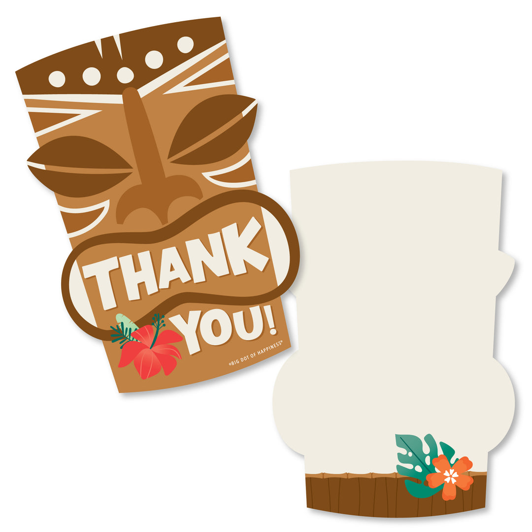 Tropical Luau - Shaped Thank You Cards - Hawaiian Beach Party Thank You Note Cards with Envelopes - Set of 12