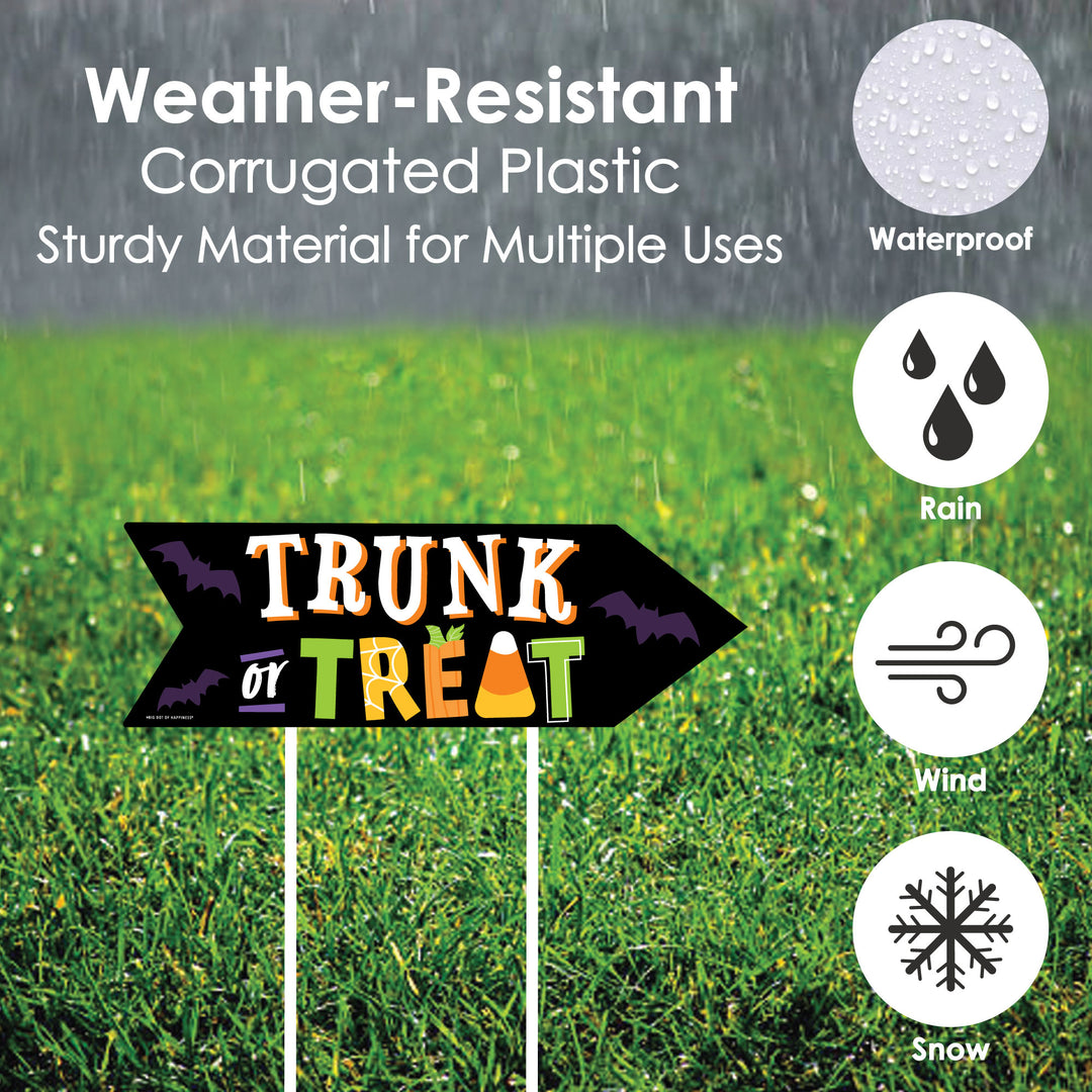 Trunk or Treat - Halloween Car Parade Party Sign Arrow - Double Sided Directional Yard Signs - Set of 2