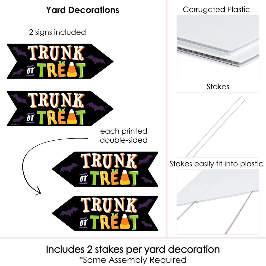Trunk or Treat - Halloween Car Parade Party Sign Arrow - Double Sided Directional Yard Signs - Set of 2
