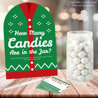 Ugly Sweater - How Many Candies Holiday and Christmas Party Game - 1 Stand and 40 Cards - Candy Guessing Game