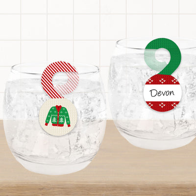 Ugly Sweater - Holiday and Christmas Party Paper Beverage Markers for Glasses - Drink Tags - Set of 24