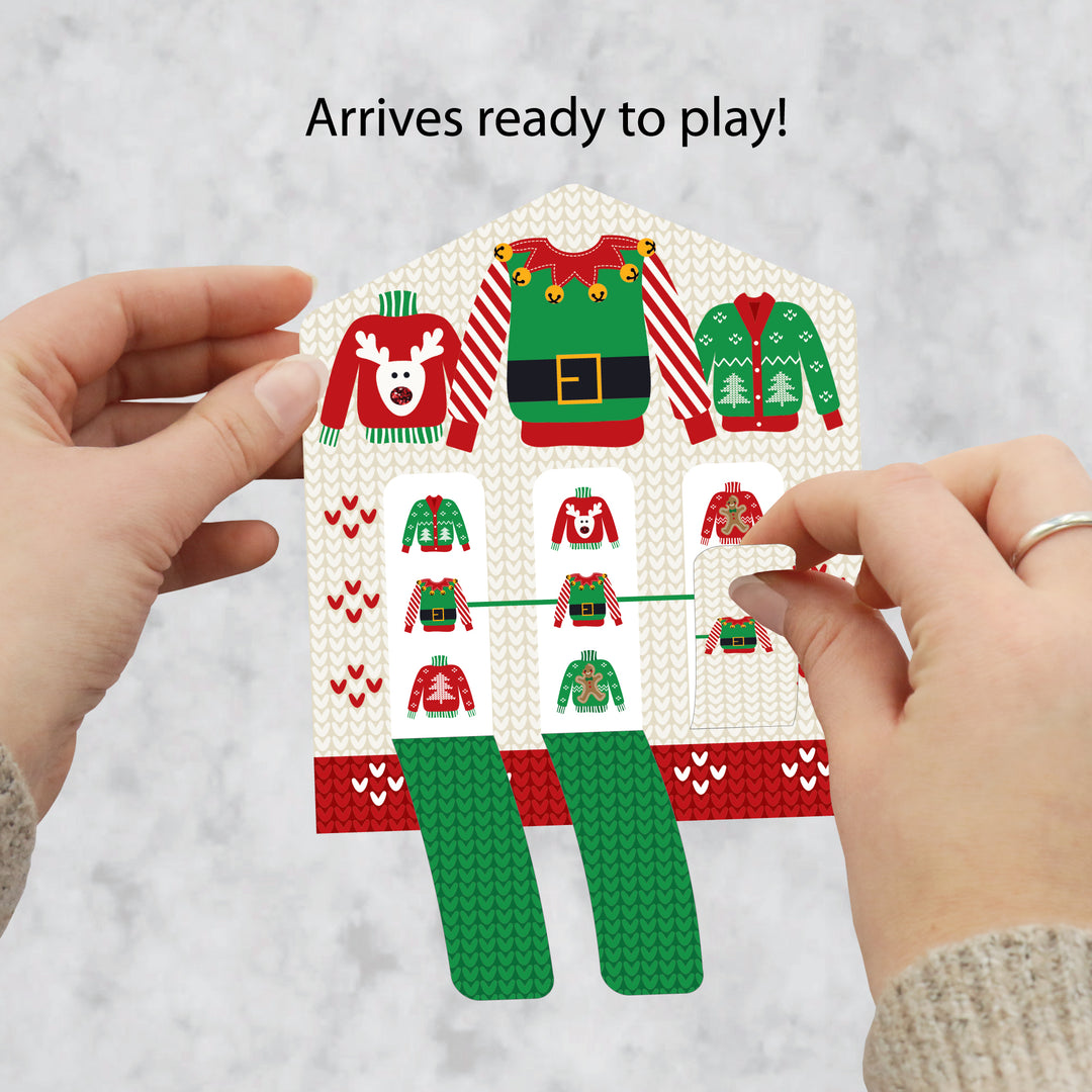 Ugly Sweater - Holiday and Christmas Party Game Pickle Cards - Pull Tabs 3-in-a-Row - Set of 12
