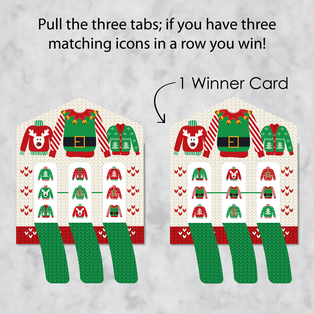 Ugly Sweater - Holiday and Christmas Party Game Pickle Cards - Pull Tabs 3-in-a-Row - Set of 12
