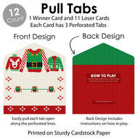 Ugly Sweater - Holiday and Christmas Party Game Pickle Cards - Pull Tabs 3-in-a-Row - Set of 12
