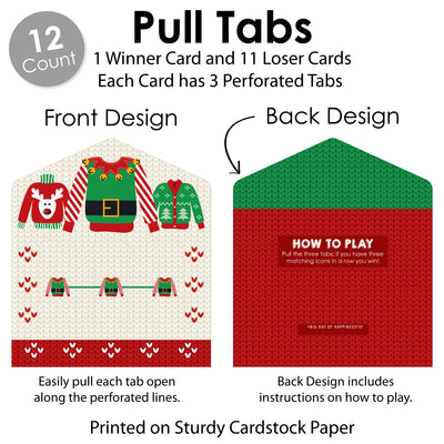 Ugly Sweater - Holiday and Christmas Party Game Pickle Cards - Pull Tabs 3-in-a-Row - Set of 12