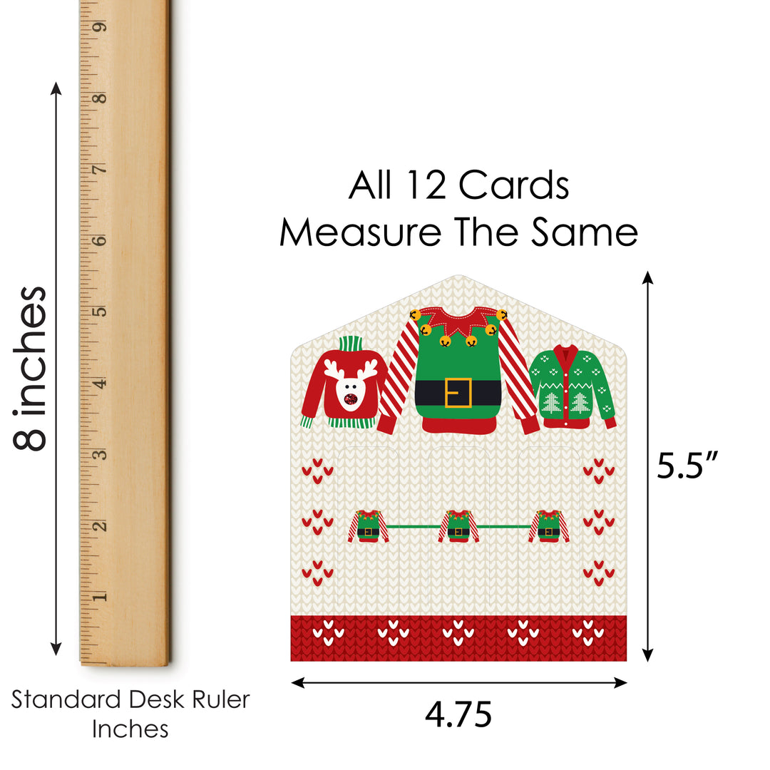 Ugly Sweater - Holiday and Christmas Party Game Pickle Cards - Pull Tabs 3-in-a-Row - Set of 12