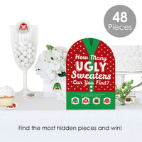 Ugly Sweater - Holiday and Christmas Party Scavenger Hunt - 1 Stand and 48 Game Pieces - Hide and Find Game