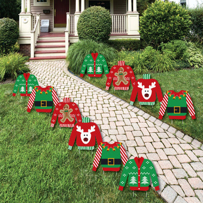 Ugly Sweater - Sweater Lawn Decorations - Outdoor Holiday & Christmas Yard Decorations - 10 Piece
