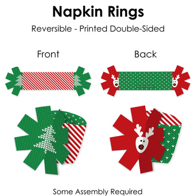 Ugly Sweater - Holiday and Christmas Party Paper Napkin Holder - Napkin Rings - Set of 24