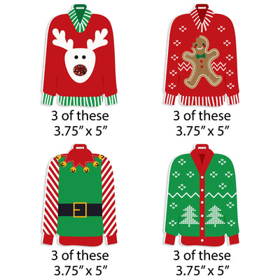Ugly Sweater - Holiday and Christmas Party Decorations - Christmas Tree Ornaments - Set of 12