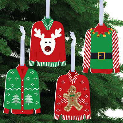 Ugly Sweater - Holiday and Christmas Party Decorations - Christmas Tree Ornaments - Set of 12