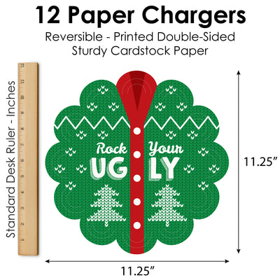 Ugly Sweater - Holiday and Christmas Party Round Table Decorations - Paper Chargers - Place Setting For 12