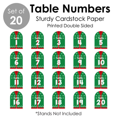 Ugly Sweater - Holiday and Christmas Party Double-Sided 5 x 7 inches Cards - Table Numbers - 1-20
