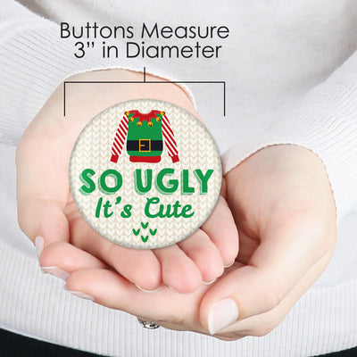 Ugly Sweater - 3 inch Holiday and Christmas Party Badge - Pinback Buttons - Set of 8