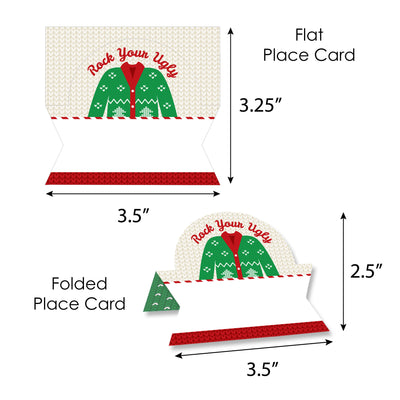 Ugly Sweater - Holiday and Christmas Party Tent Buffet Card - Table Setting Name Place Cards - Set of 24