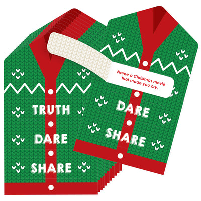 Ugly Sweater - Holiday and Christmas Party Game Pickle Cards - Truth, Dare, Share Pull Tabs - Set of 12